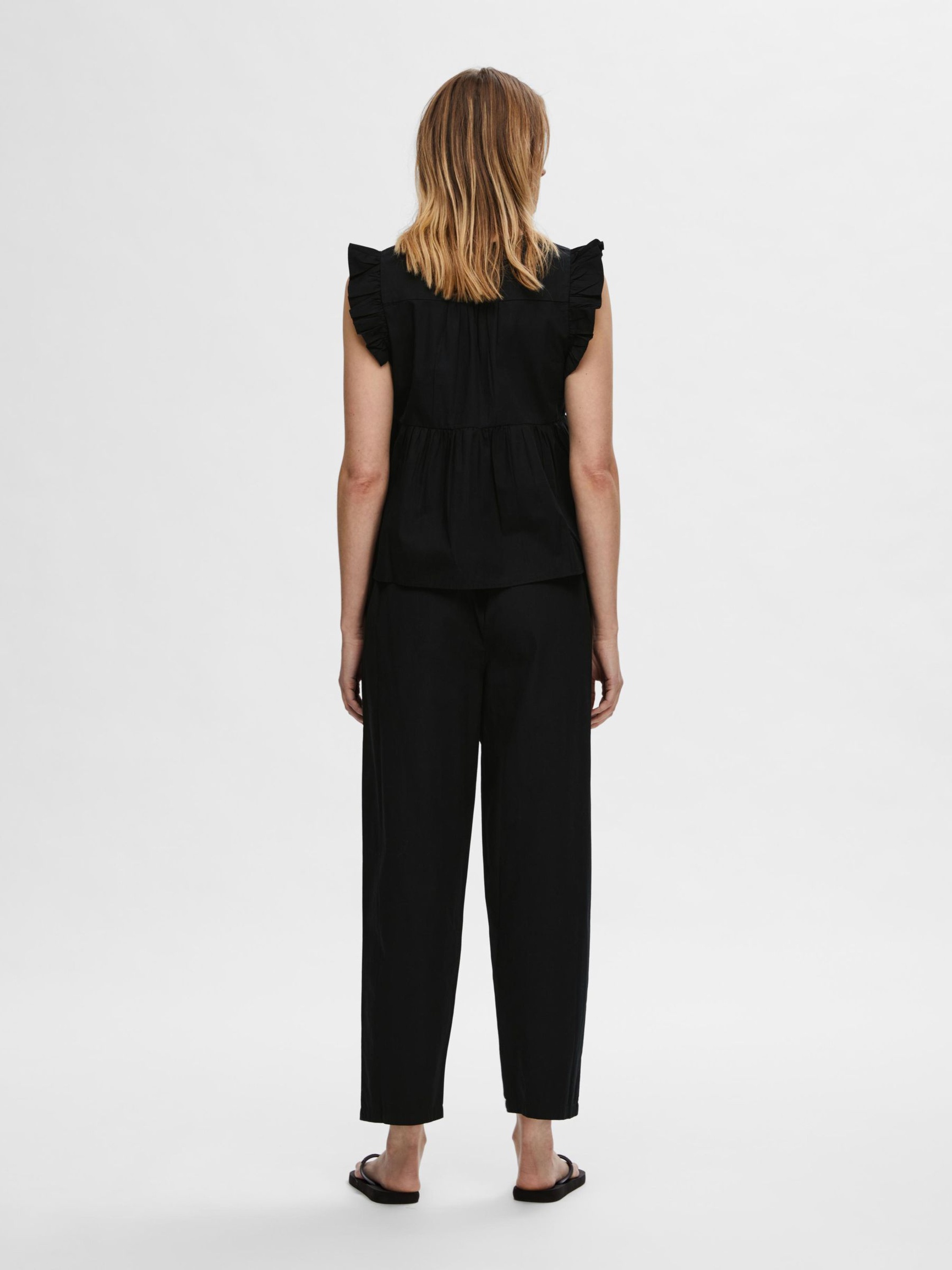 RUFFLED TOP, Black, highres