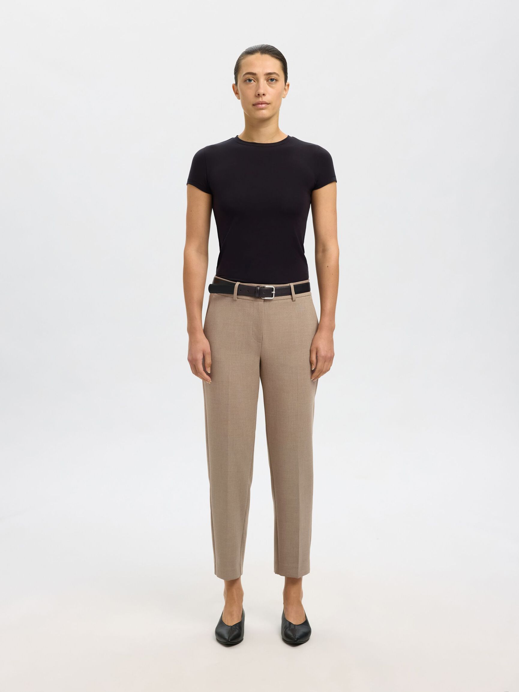 VISCOSE BLEND CROPPED TROUSERS, Camel, highres
