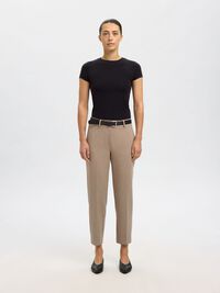 VISCOSE BLEND CROPPED TROUSERS, Camel, highres
