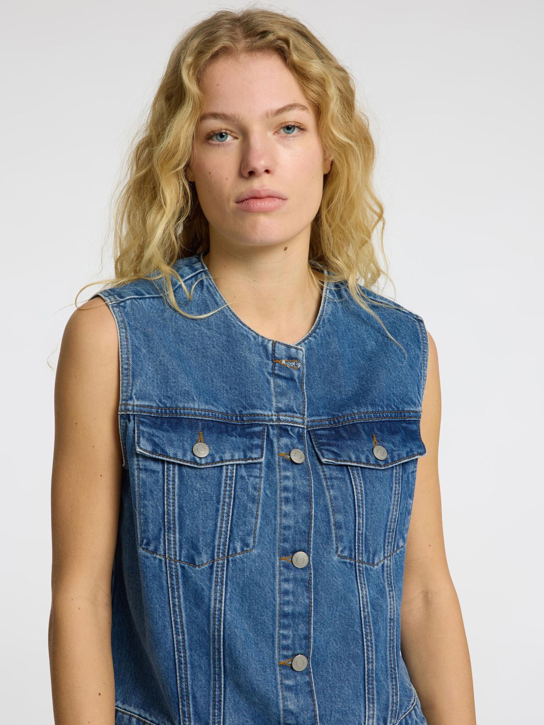 CROPPED JEANSWESTE, Medium Blue Denim, highres