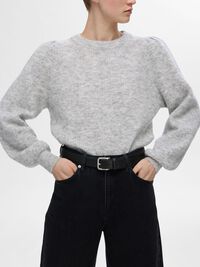 WOOL BLEND KNITTED JUMPER, Light Grey Melange, highres