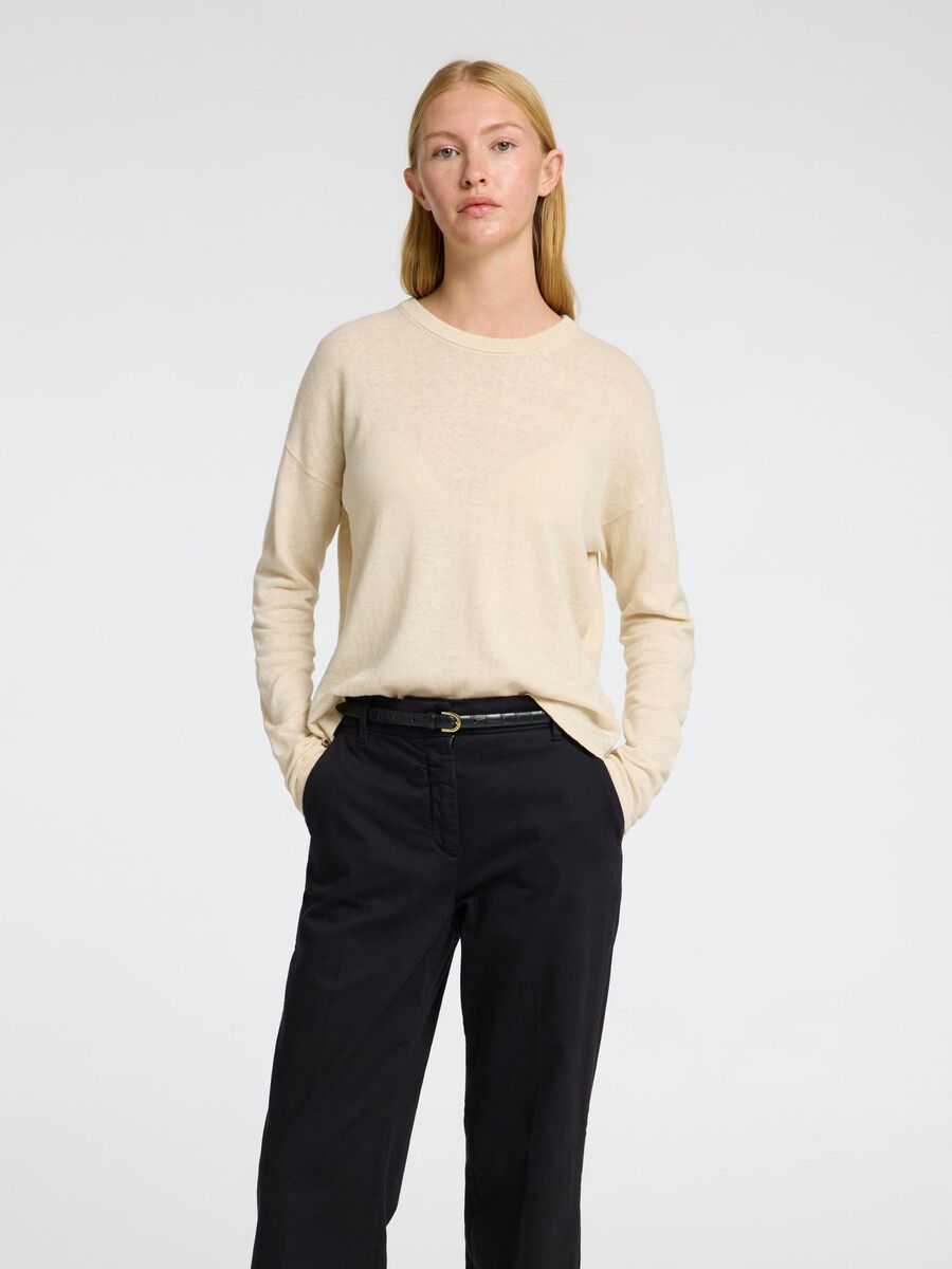 Selected LINEN BLEND KNITTED JUMPER, Birch, highres - 16096205_Birch_003.jpg