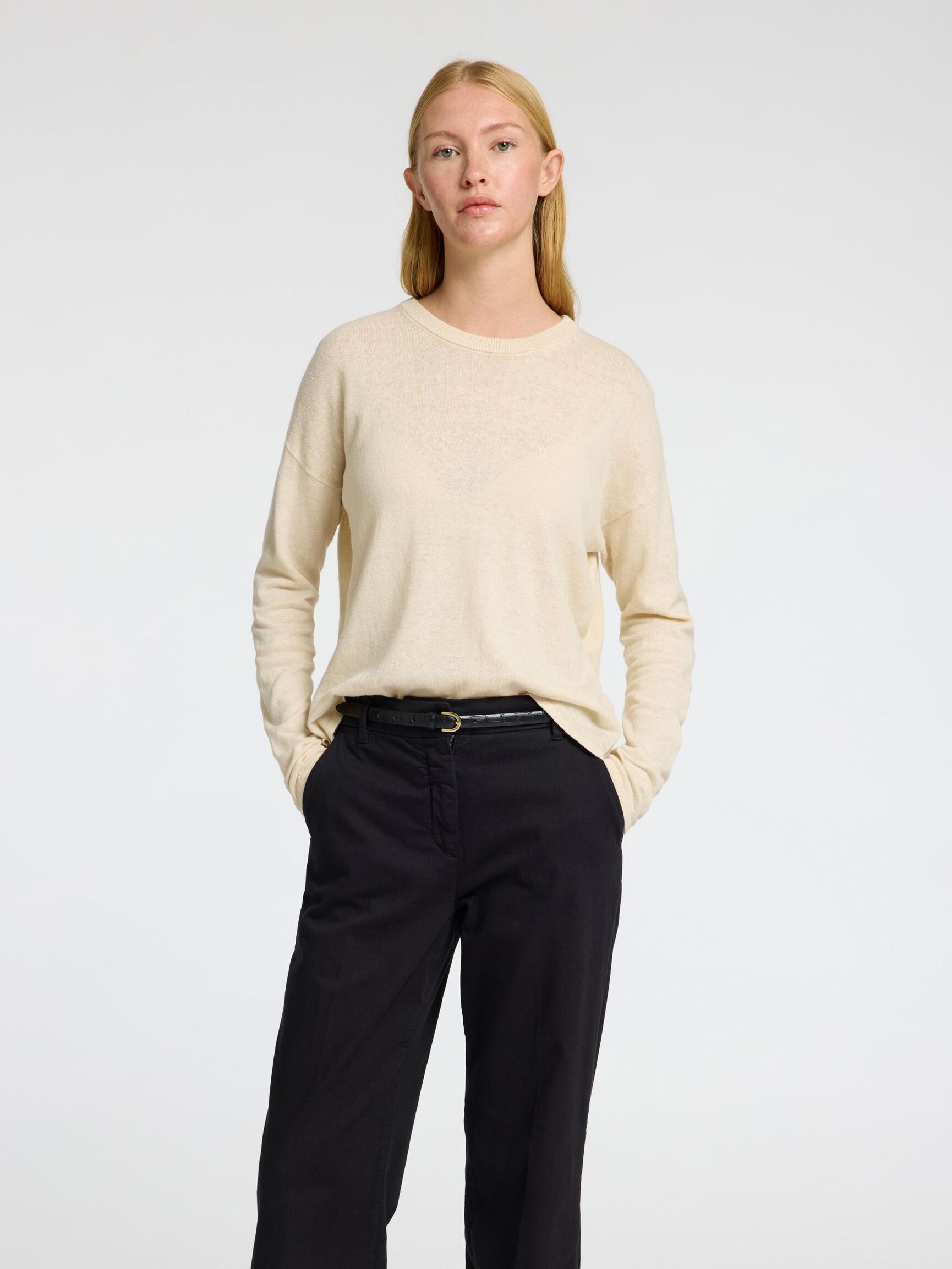 LINEN BLEND KNITTED JUMPER, Birch, highres
