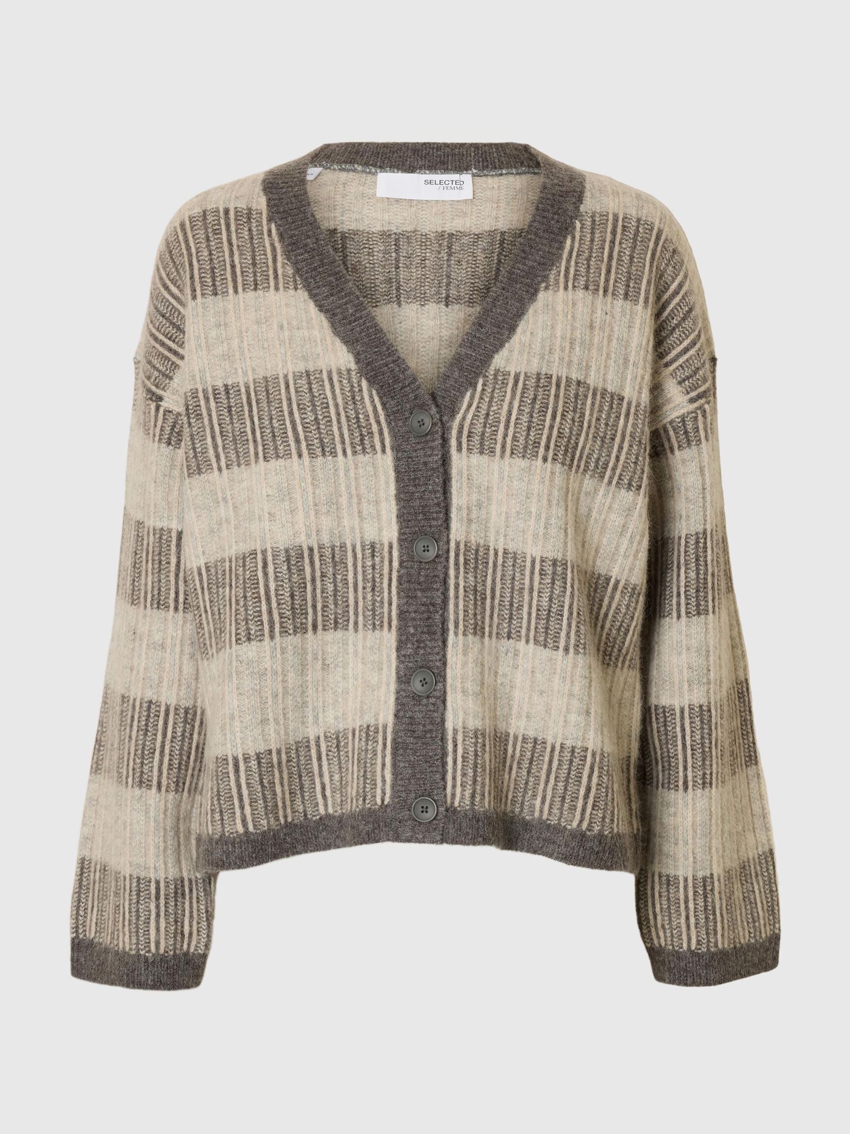 WOOL BLEND KNITTED CARDIGAN, Medium Grey Melange, highres