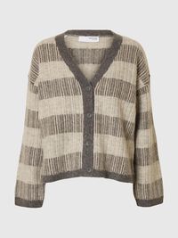 WOOL BLEND KNITTED CARDIGAN, Medium Grey Melange, highres