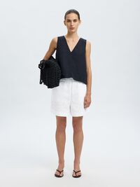 BRODERIE ANGLAISE SHORTS MED HÖG MIDJA, Bright White, highres