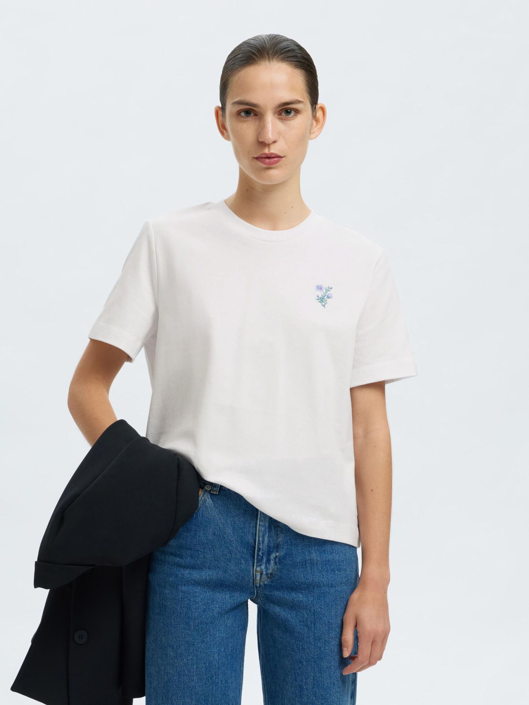 EMBROIDERED CREWNECK T-SHIRT, Bright White, highres