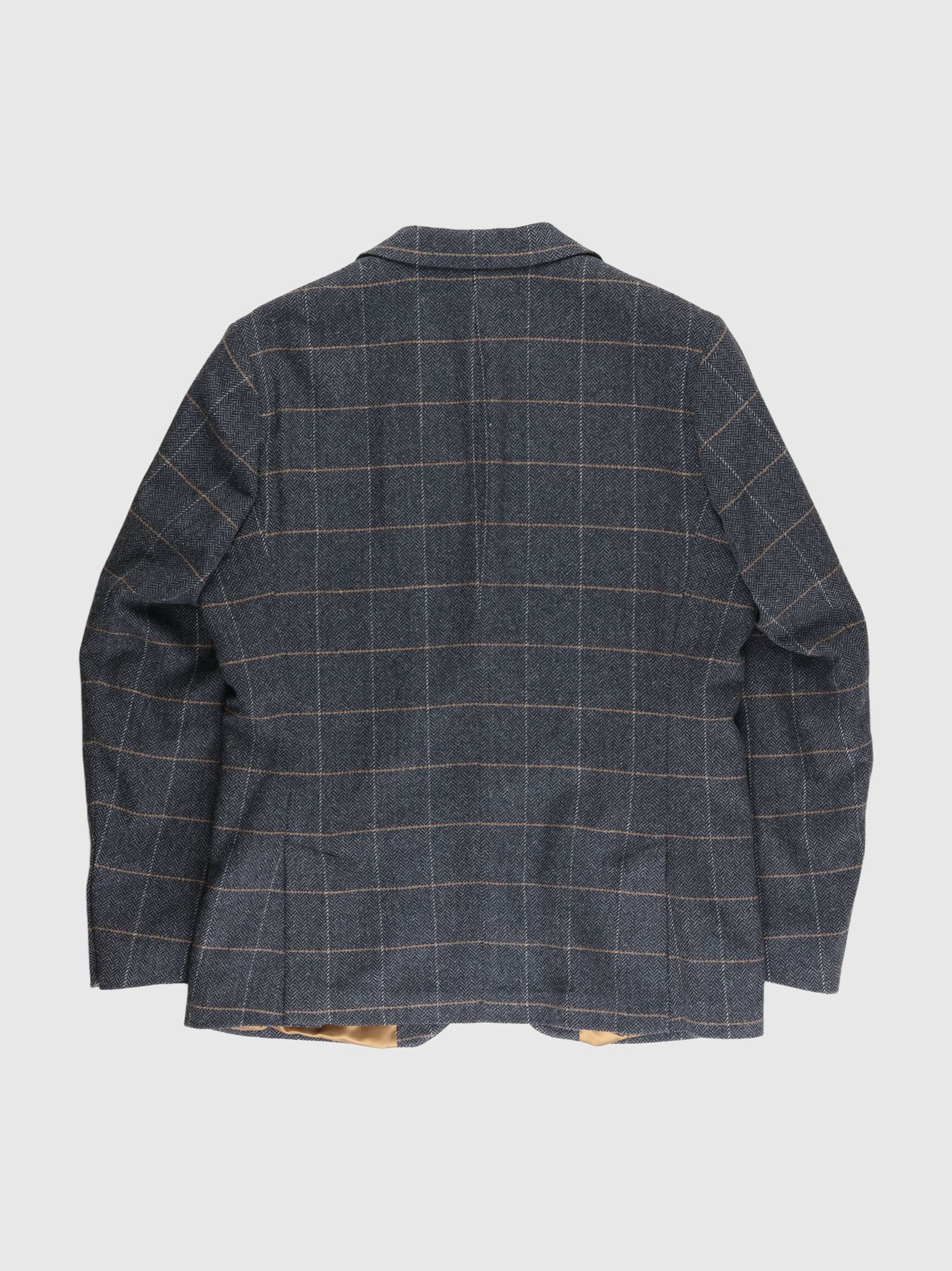 CHECKED WOOL BLAZER, Grey, highres