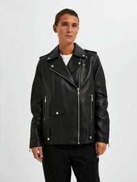 OVERSIZED LÆDERJAKKE, Black, highres