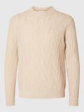 Selected WOOL BLEND CABLE KNITTED PULLOVER, Oatmeal, highres - 16086686_Oatmeal_001.jpg