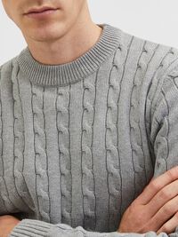 CABLE KNIT KNITTED JUMPER, Medium Grey Melange, highres