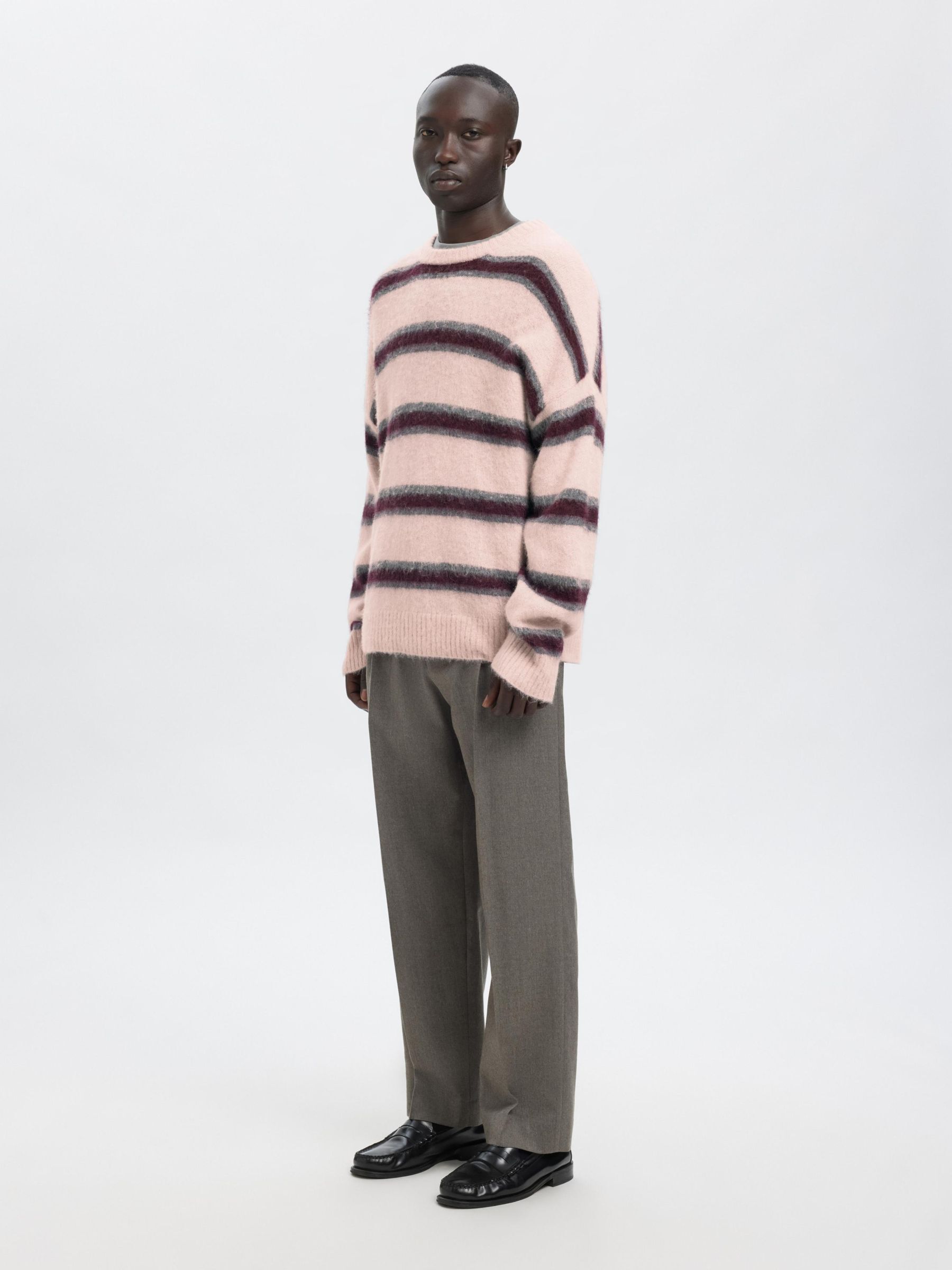 STRIPED KNITTED PULLOVER, Barely Pink, highres