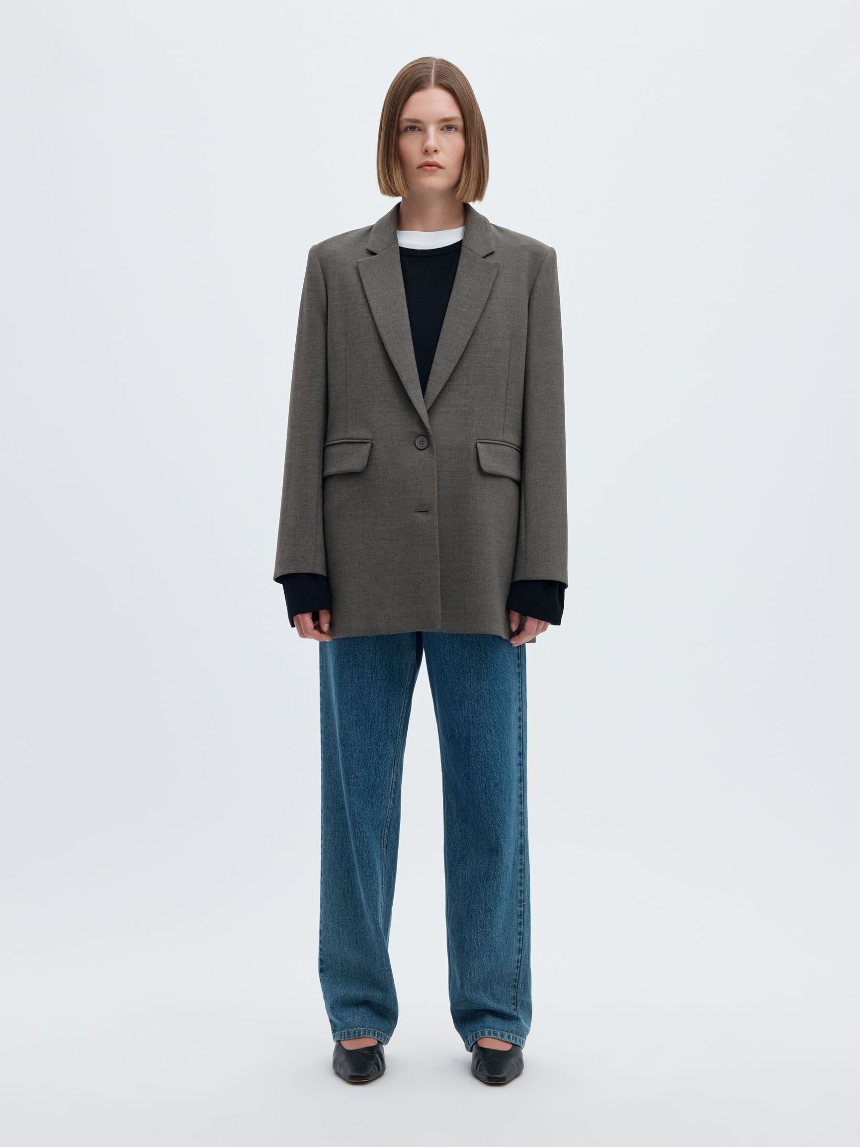 VISCOSE BLEND RELAXED BLAZER, Dark Grey Melange, highres