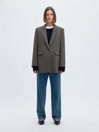 VISCOSE BLEND RELAXED BLAZER, Dark Grey Melange, highres