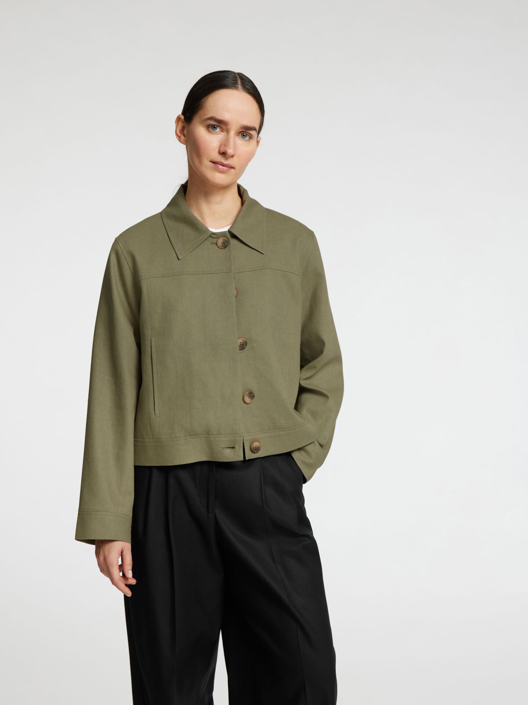 LONG SLEEVED SHORT JACKET, Vetiver, highres
