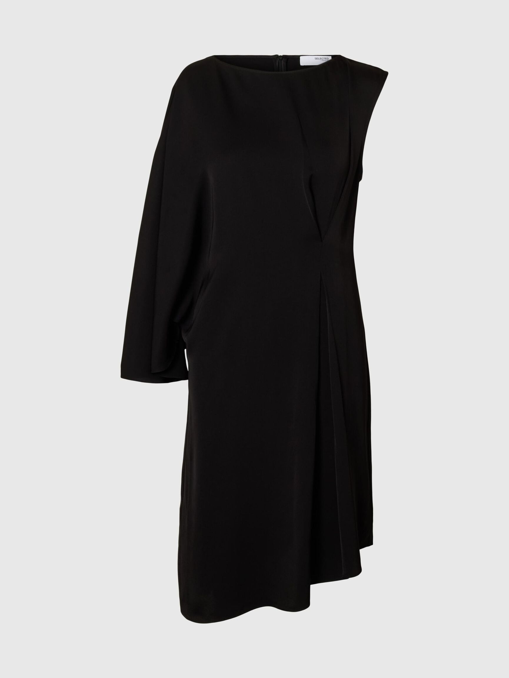 ASYMMETRIC VISCOSE ONE-SHOULDER DRESS, Black, highres