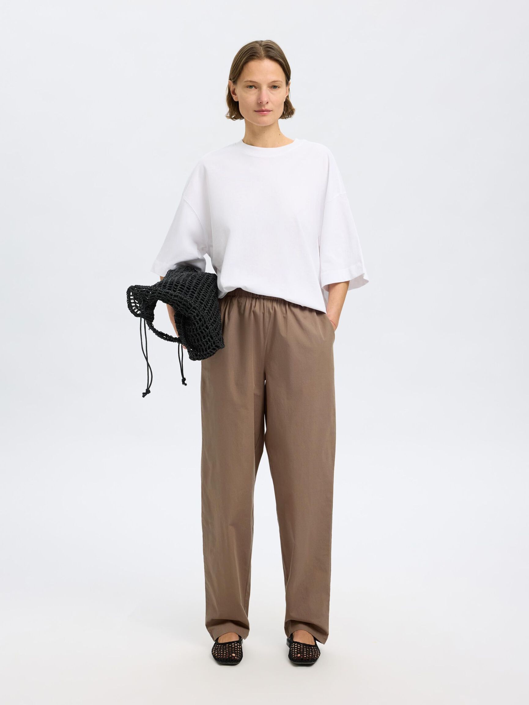 COTTON HIGH WAISTED TROUSERS, Coca Mocha, highres