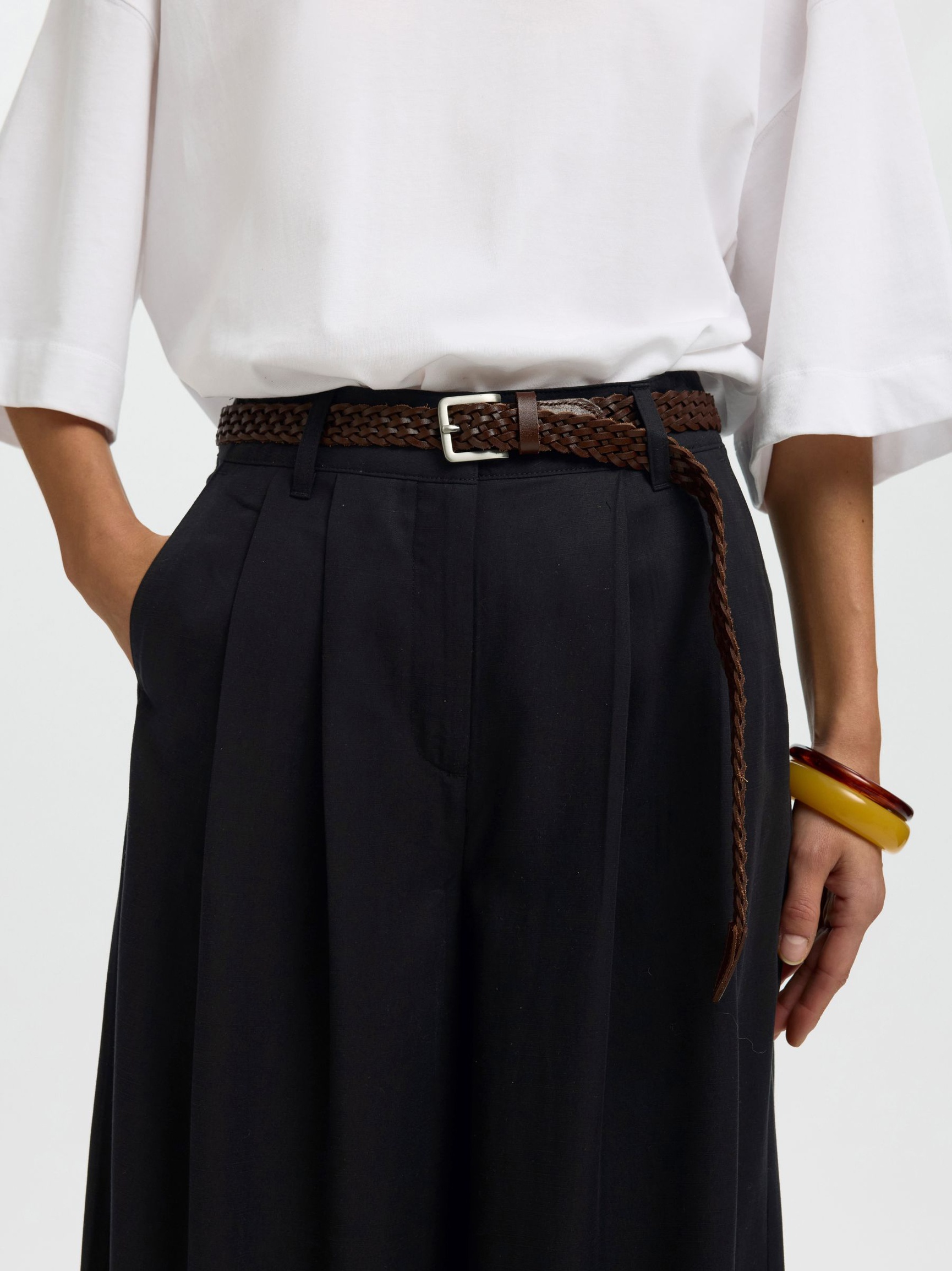 PLEATED WIDE-LEG TROUSERS, Black, highres