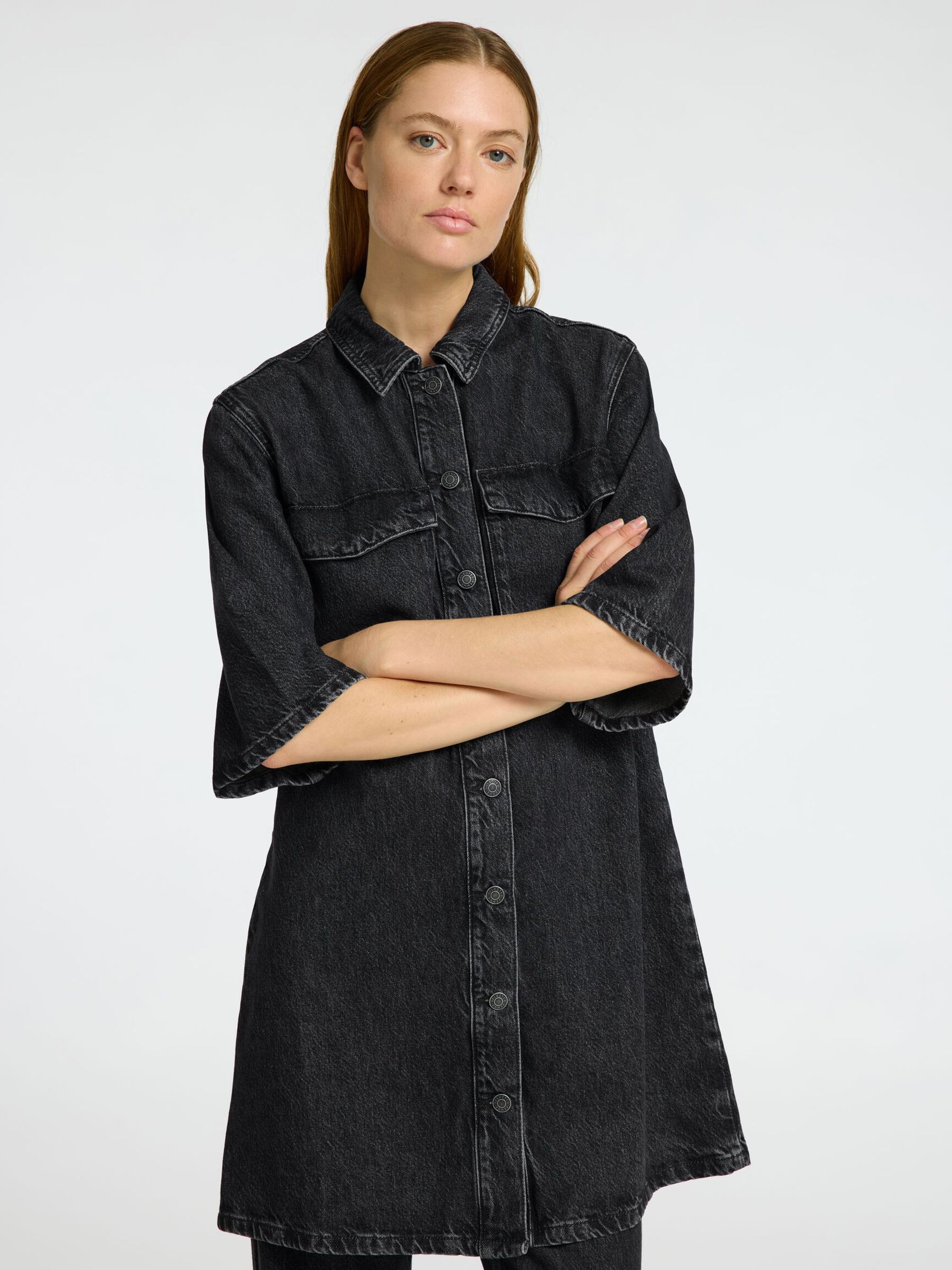 MINI DENIM DRESS, Black, highres