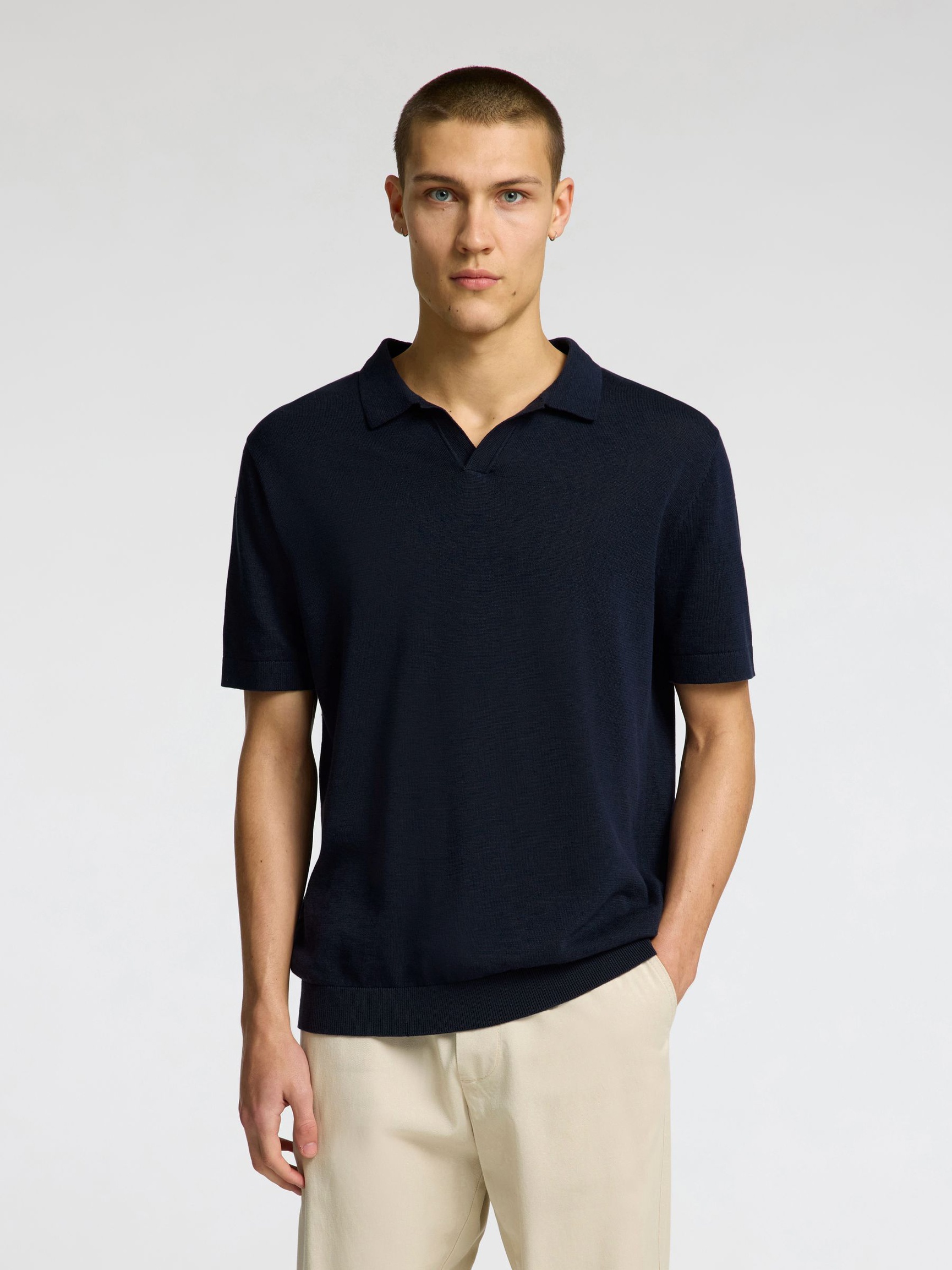 KORTÆRMET STRIKKET POLOSHIRT, Sky Captain, highres