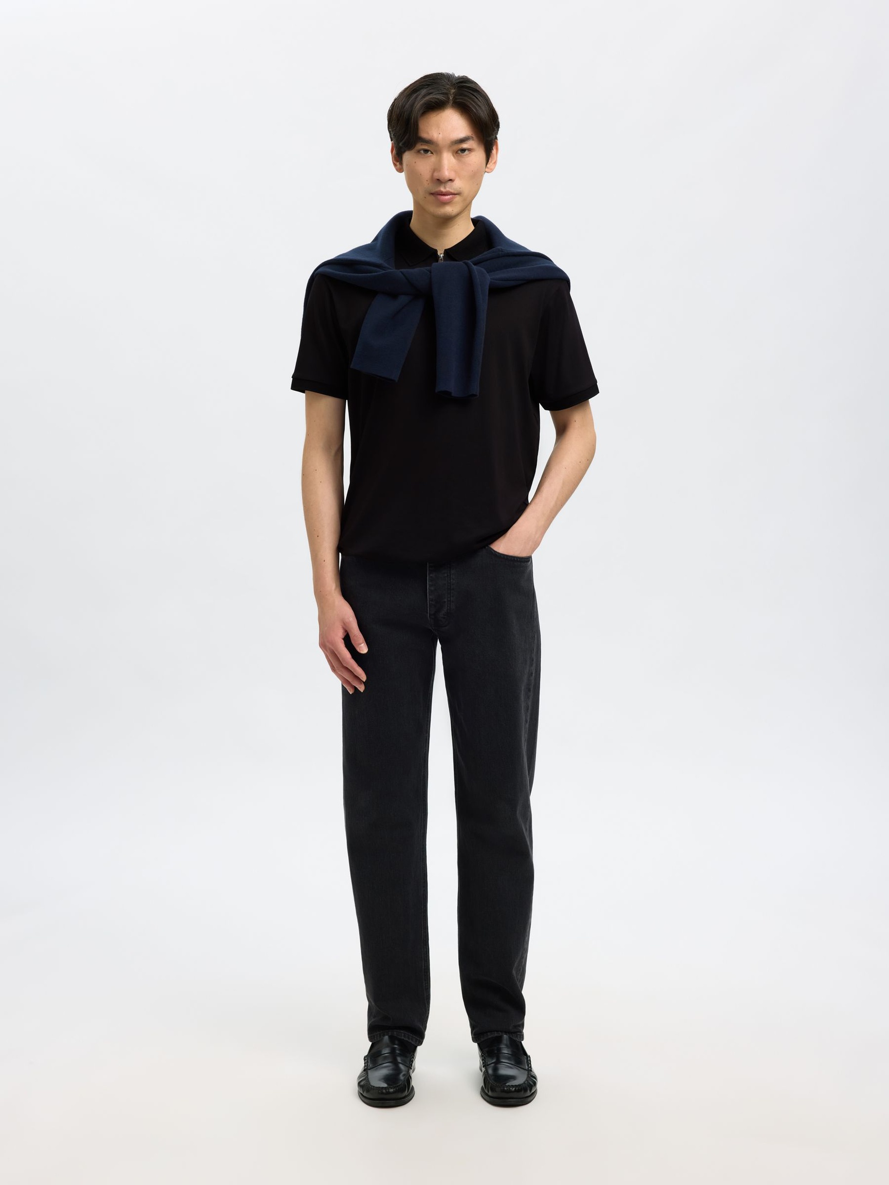 ZIPPER POLOHEMD AUS STRICK, Black, highres