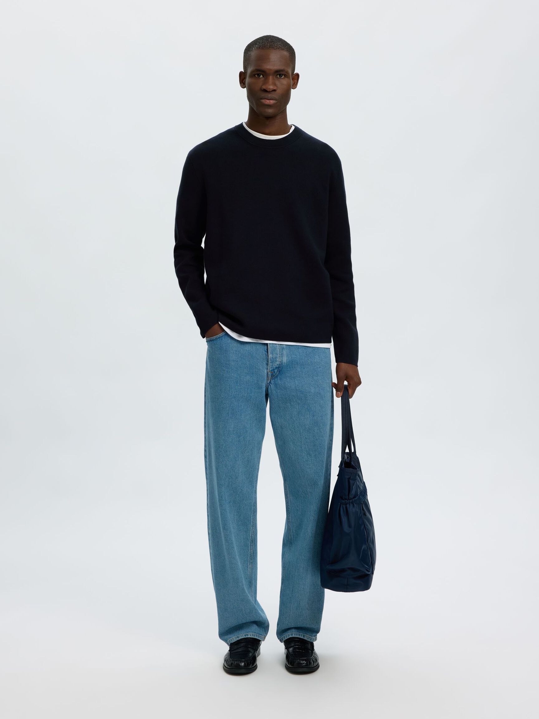 COTTON BLEND PULLOVER, Sky Captain, highres