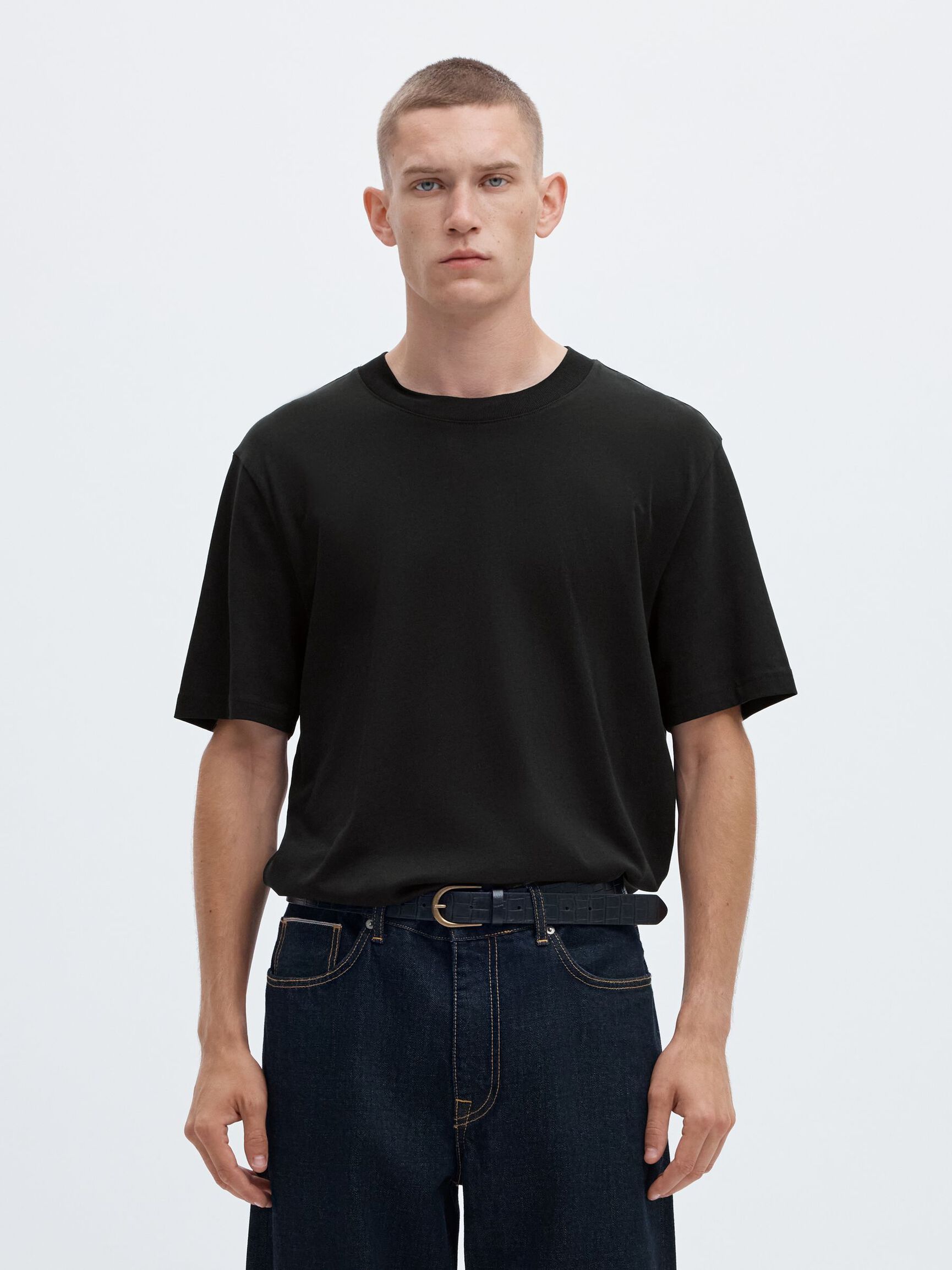 SHORT-SLEEVED RELAXED FIT T-SHIRT, Black, highres