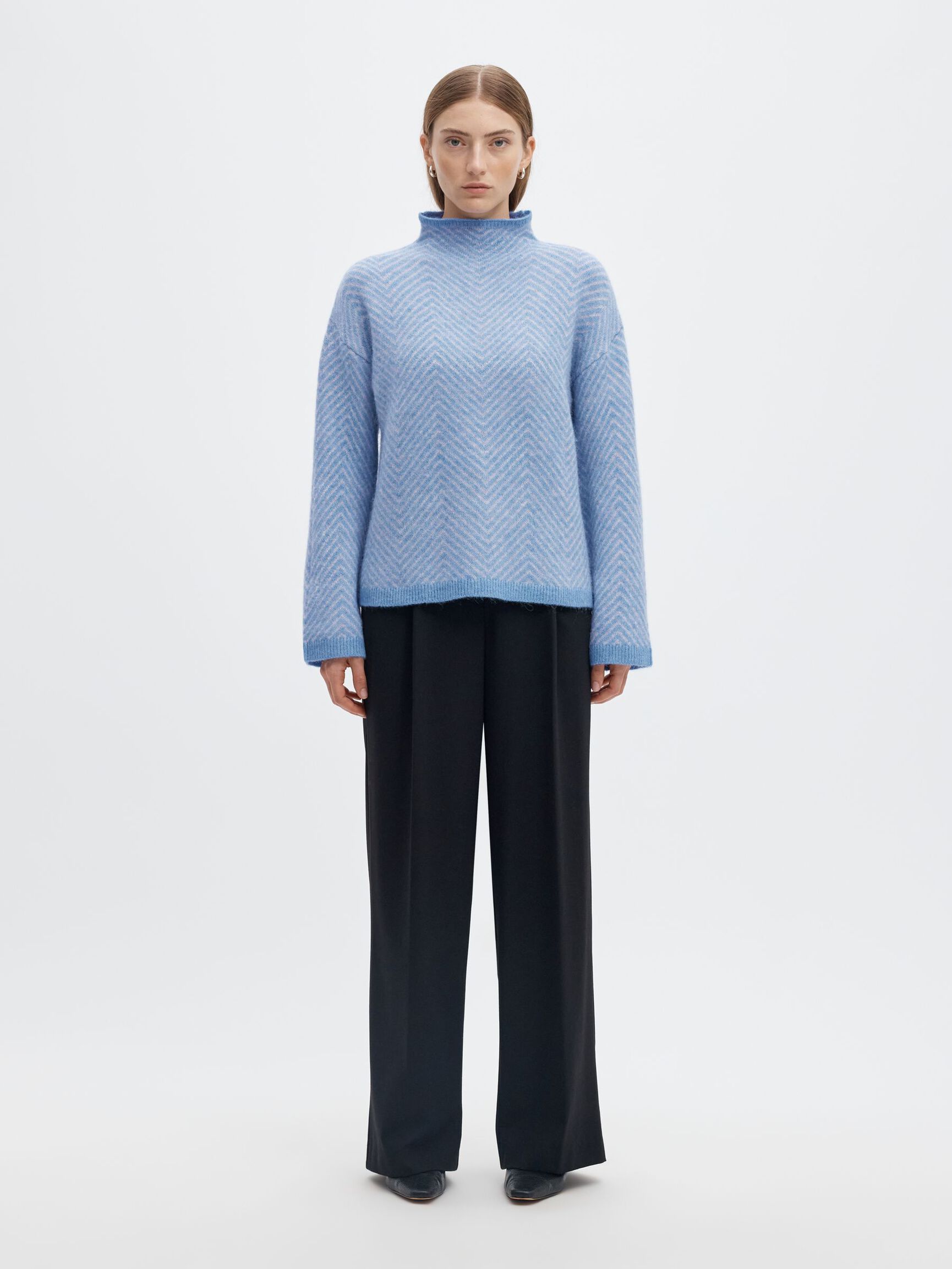 HERRINGBONE HIGH-NECK JUMPER, Granada Sky, highres