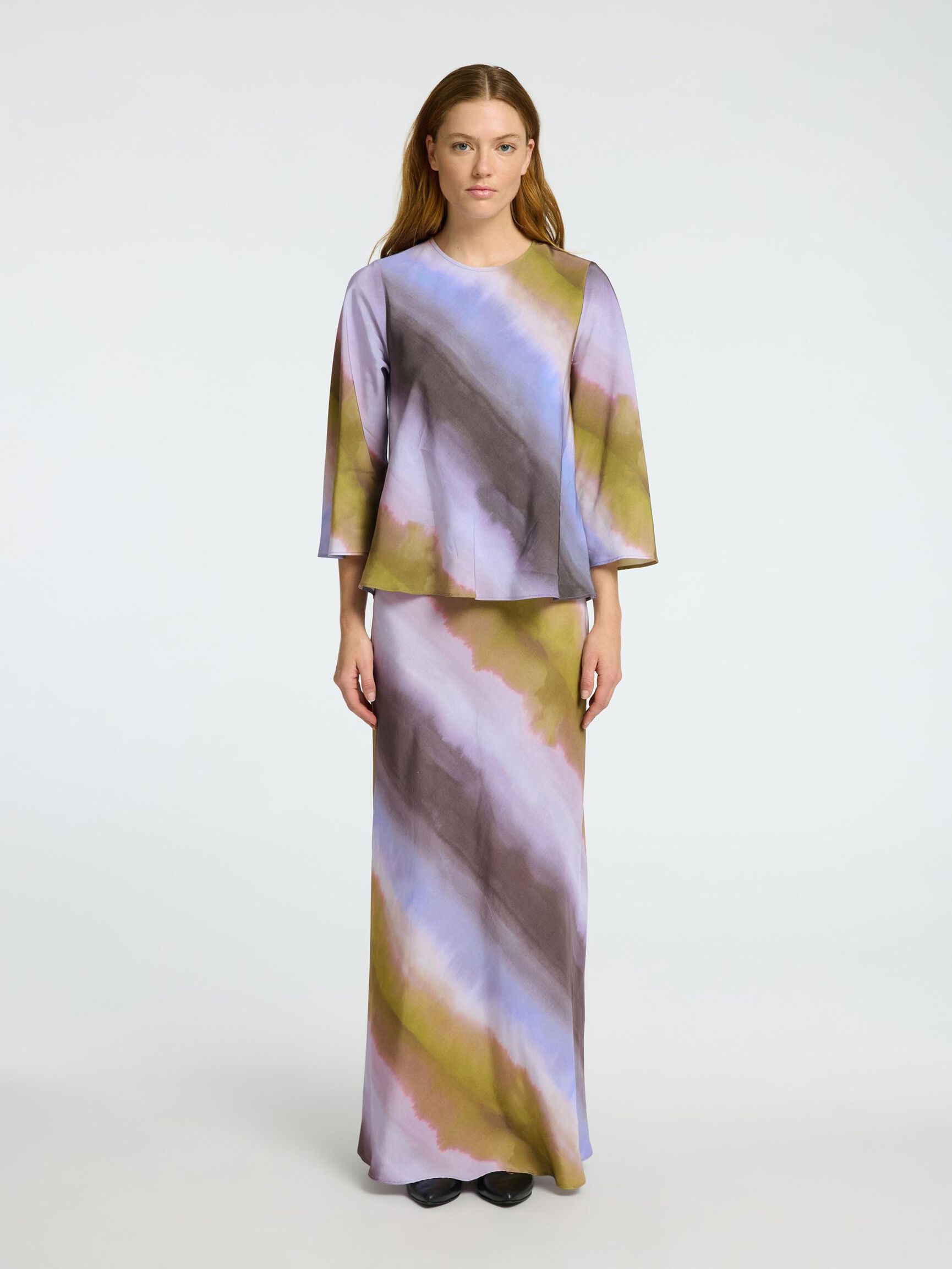 PRINTED VISCOSE MAXI SKIRT, Cornflower Blue, highres