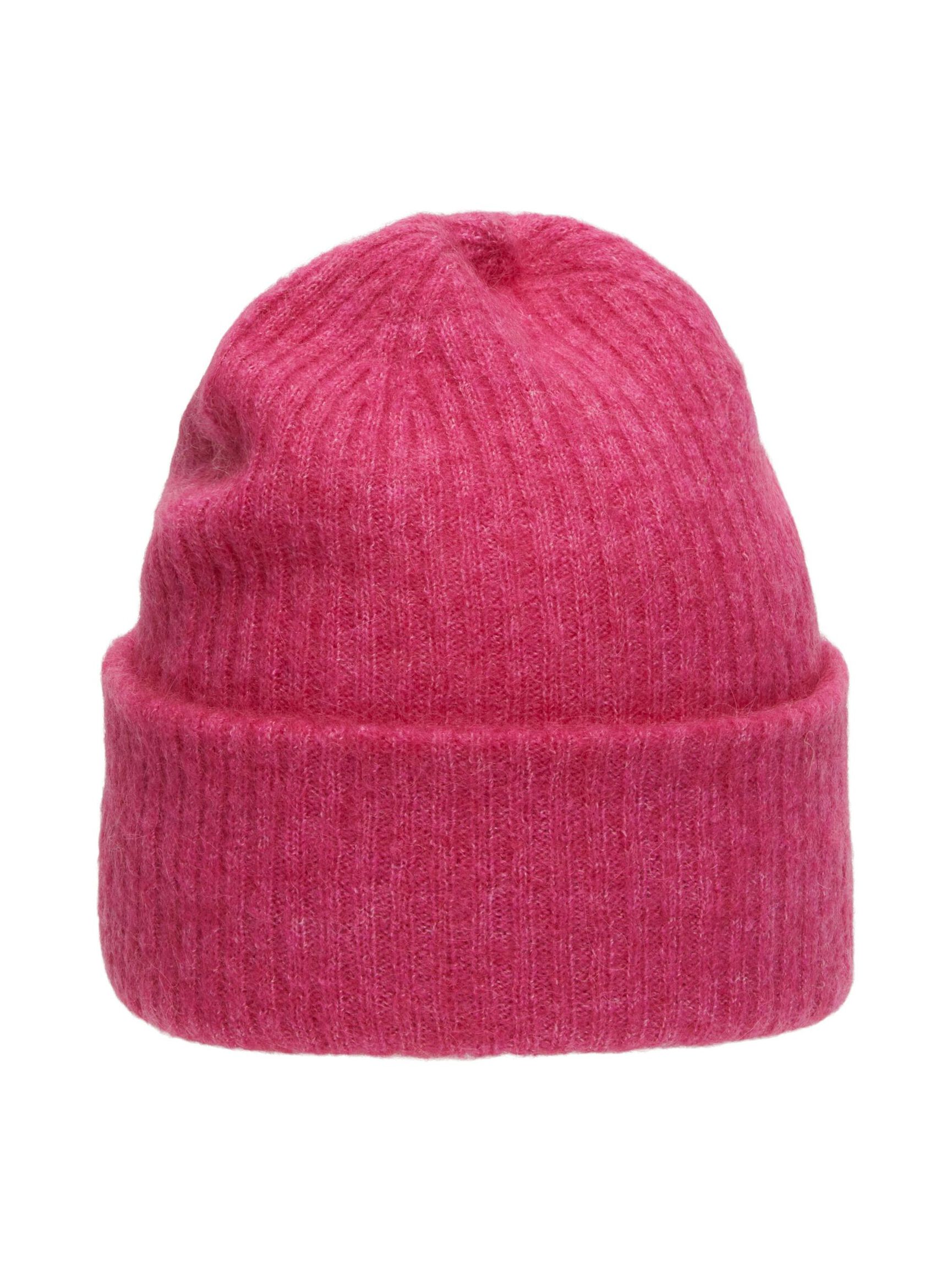 RIBBED WOOL BLEND BEANIE, Fuchsia Purple, highres