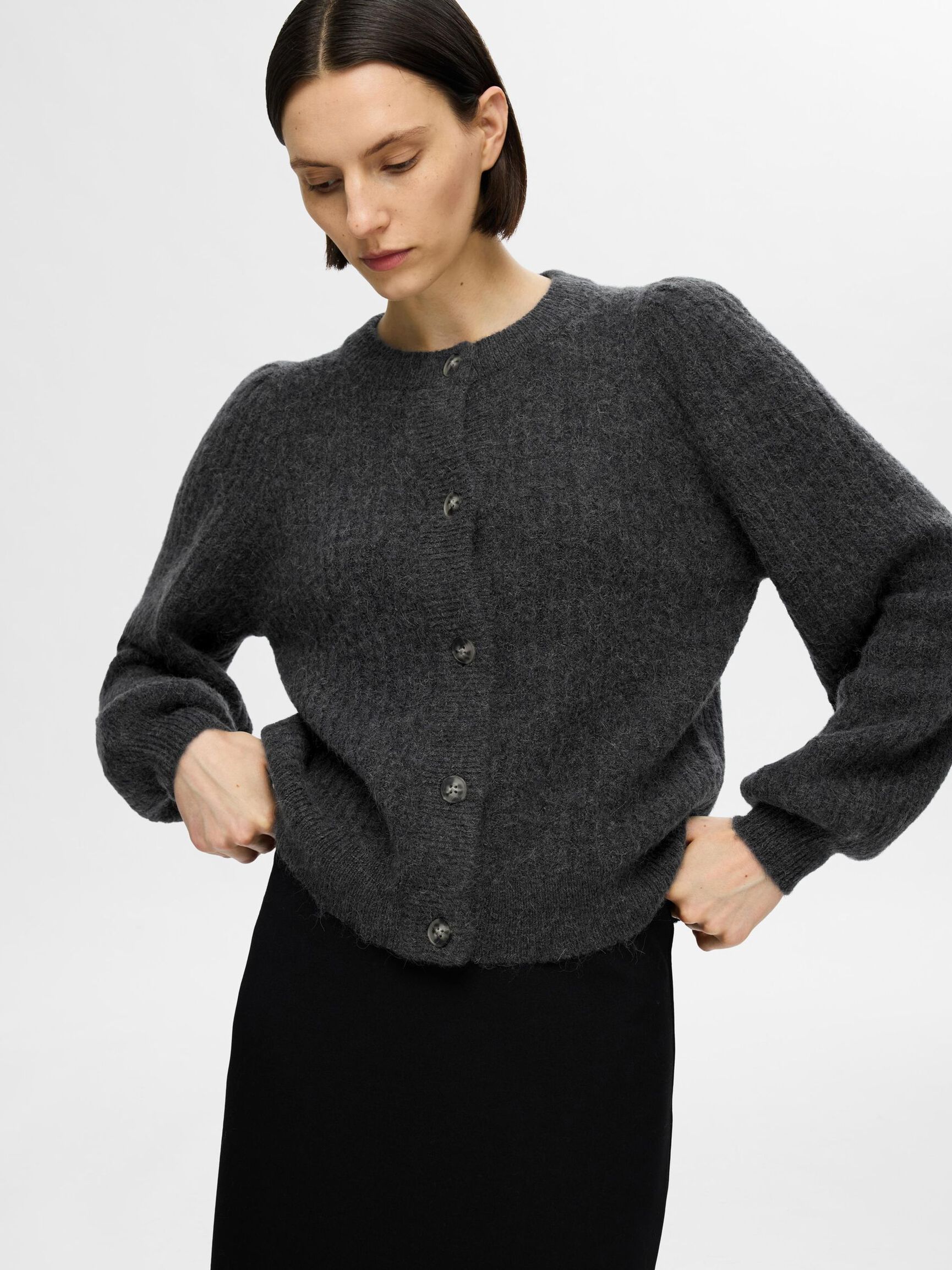 STRUCTURED WOOL BLEND CARDIGAN, Volcanic Ash, highres