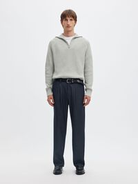 RIBBED ORGANIC COTTON HALF-ZIP JUMPER, Light Grey Melange, highres
