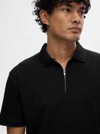 ZIPPER POLO SHIRT, Black, highres