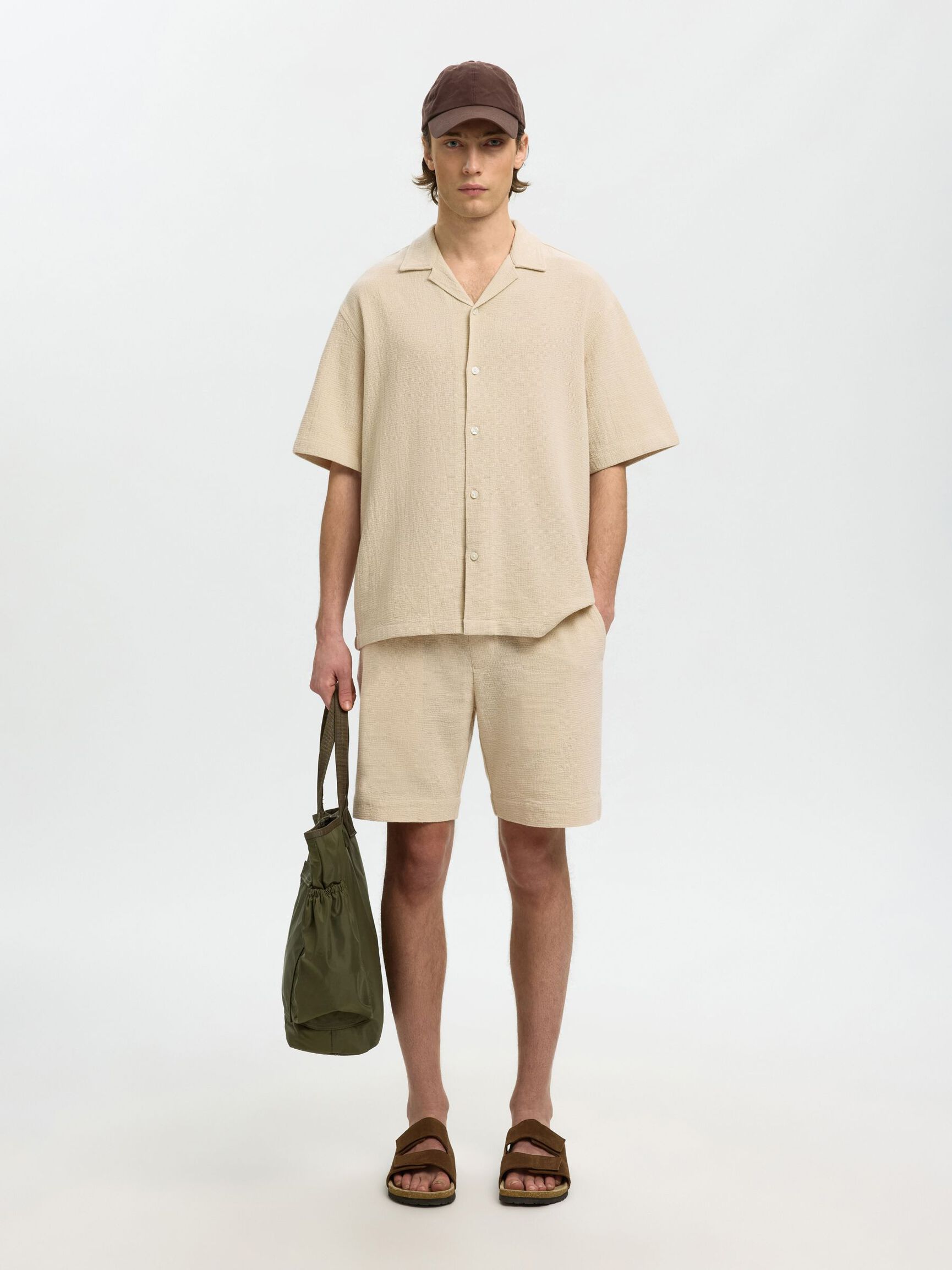 RELAXED FIT SHORT SLEEVED SHIRT, Oatmeal, highres