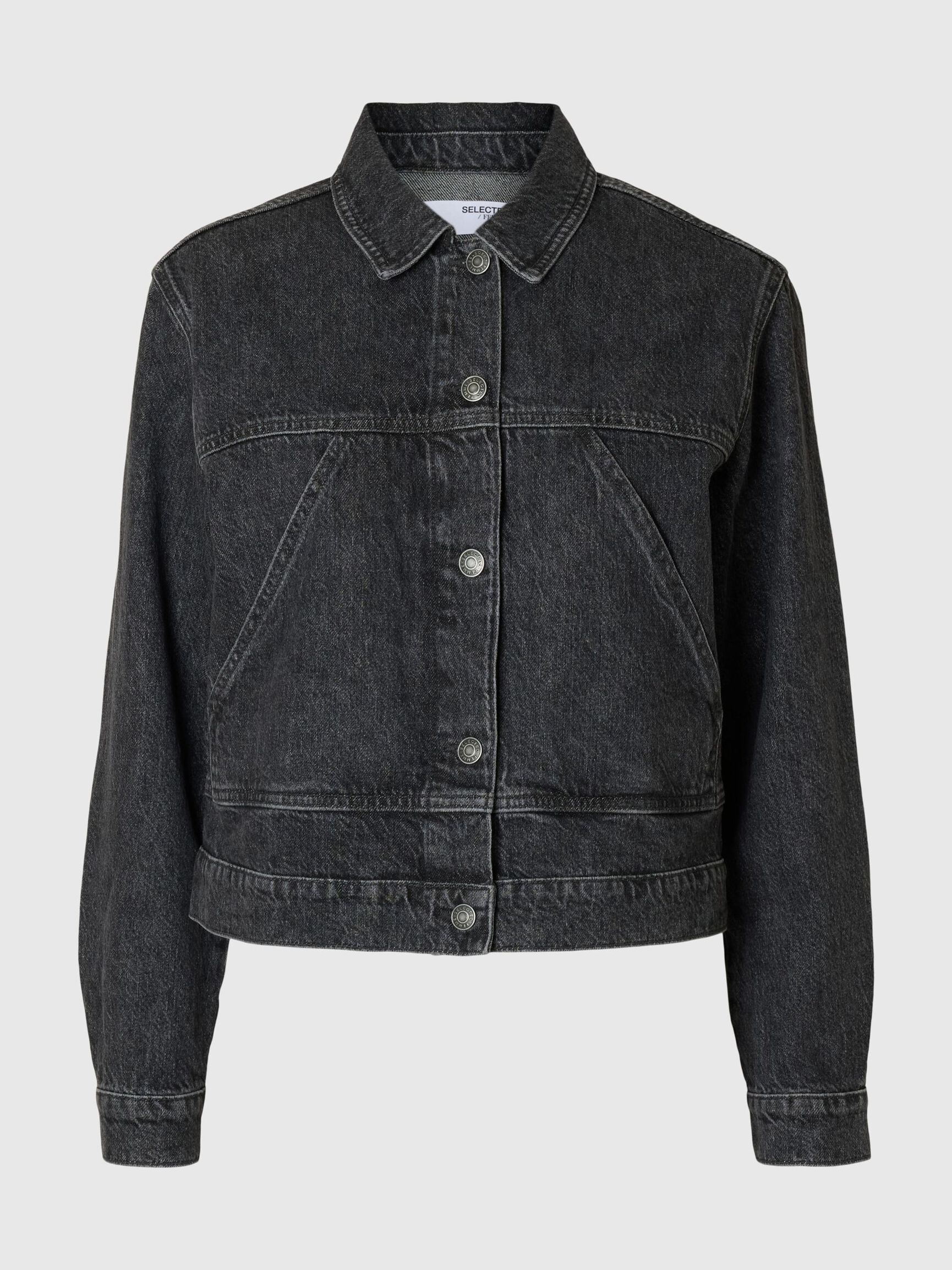FADED BLACK WASH DENIM JACKET, Black, highres