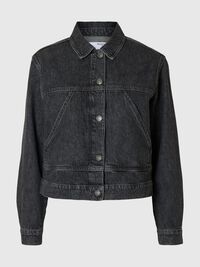 FADED BLACK WASH DENIM JACKET, Black, highres