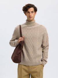 WOOL BLEND TURTLENECK, Oatmeal, highres