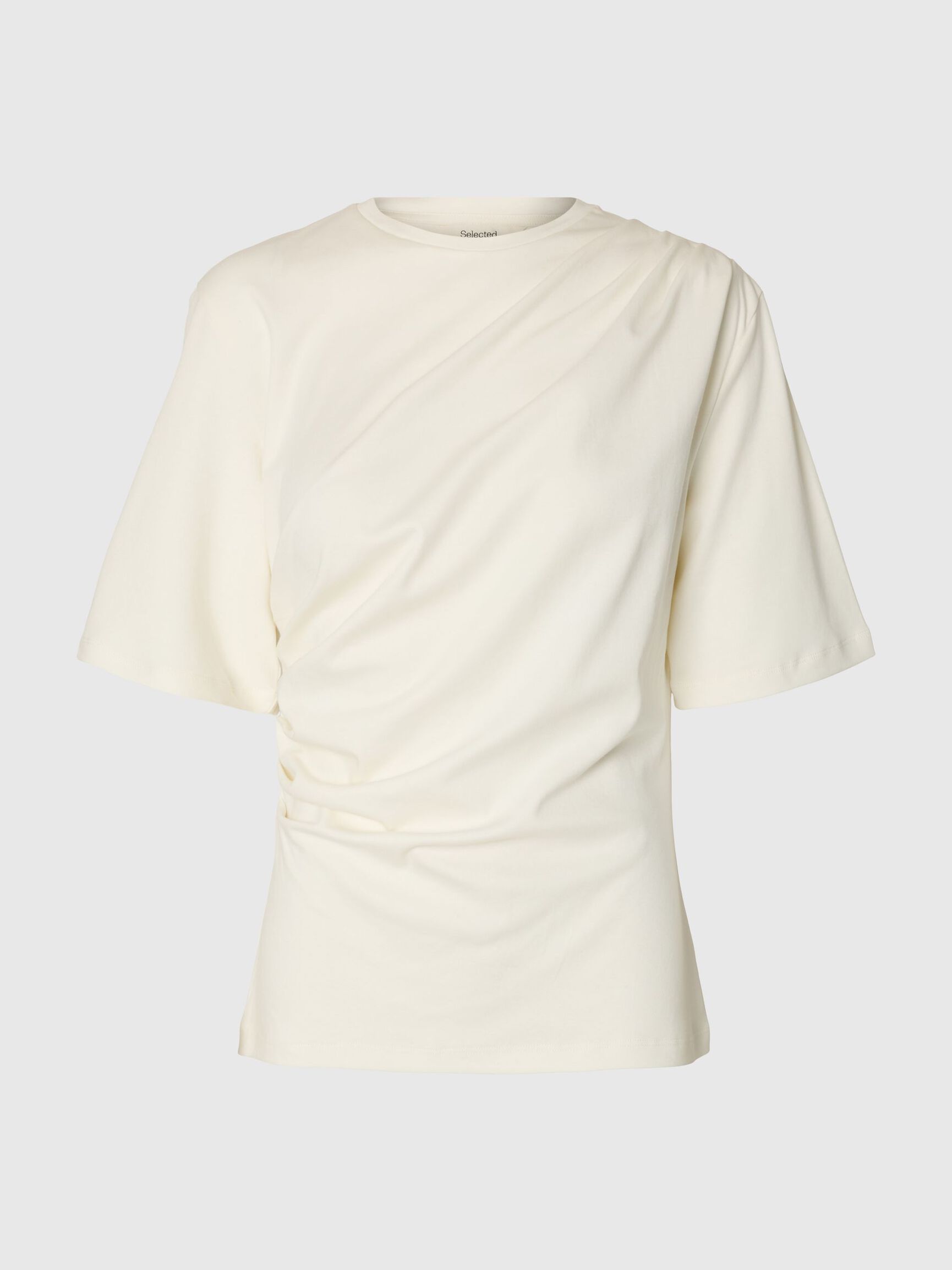 GATHERED T-SHIRT, Egret, highres