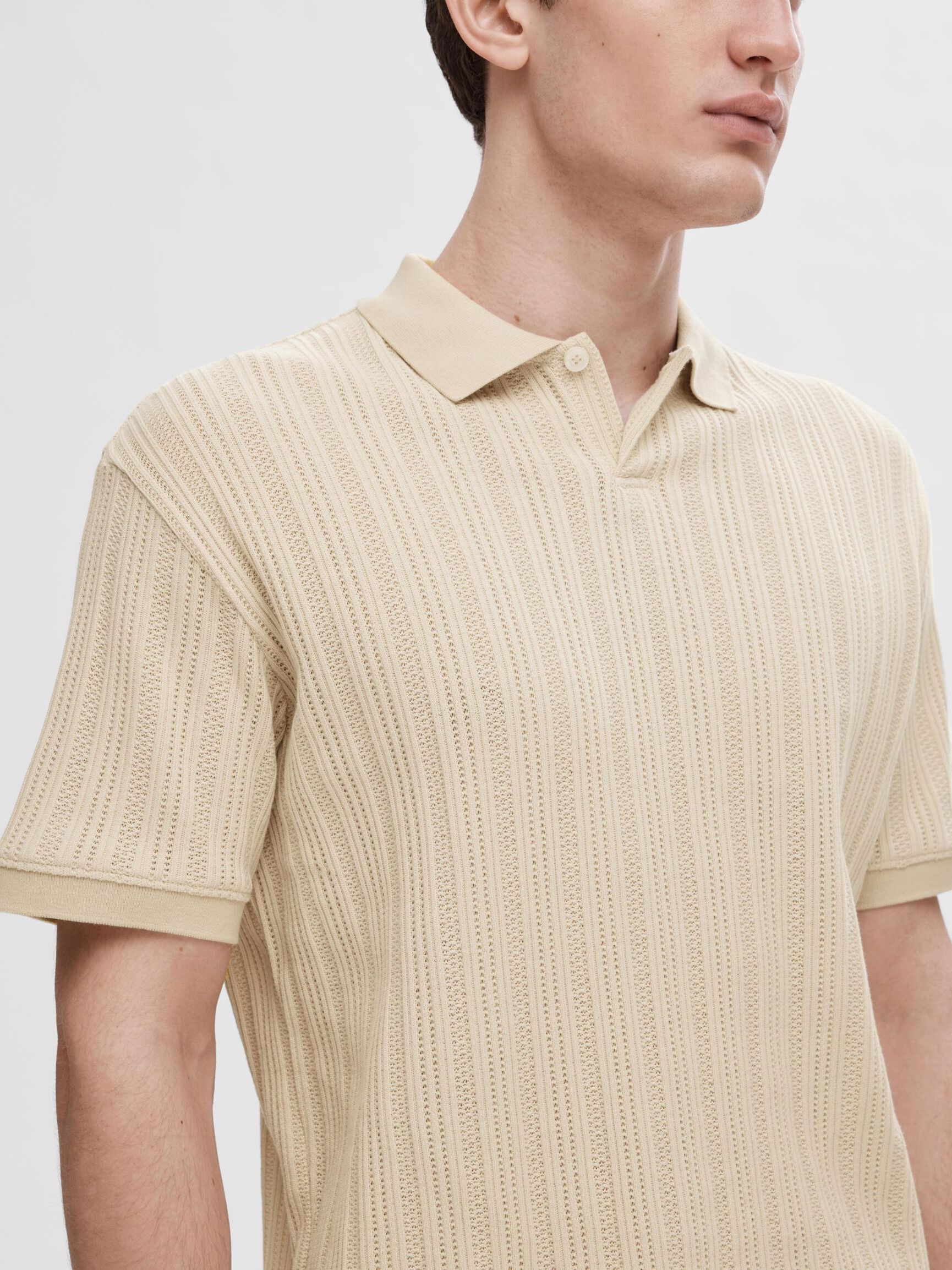 SHORT-SLEEVED COTTON POLO SHIRT, Fog, highres