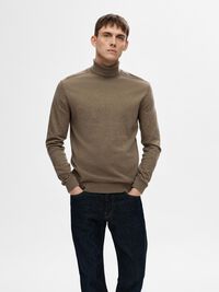 LONG-SLEEVED ROLL NECK PULLOVER, Teak, highres