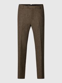 CHECKED WOOL BLEND TROUSERS, Medium Brown Melange, highres