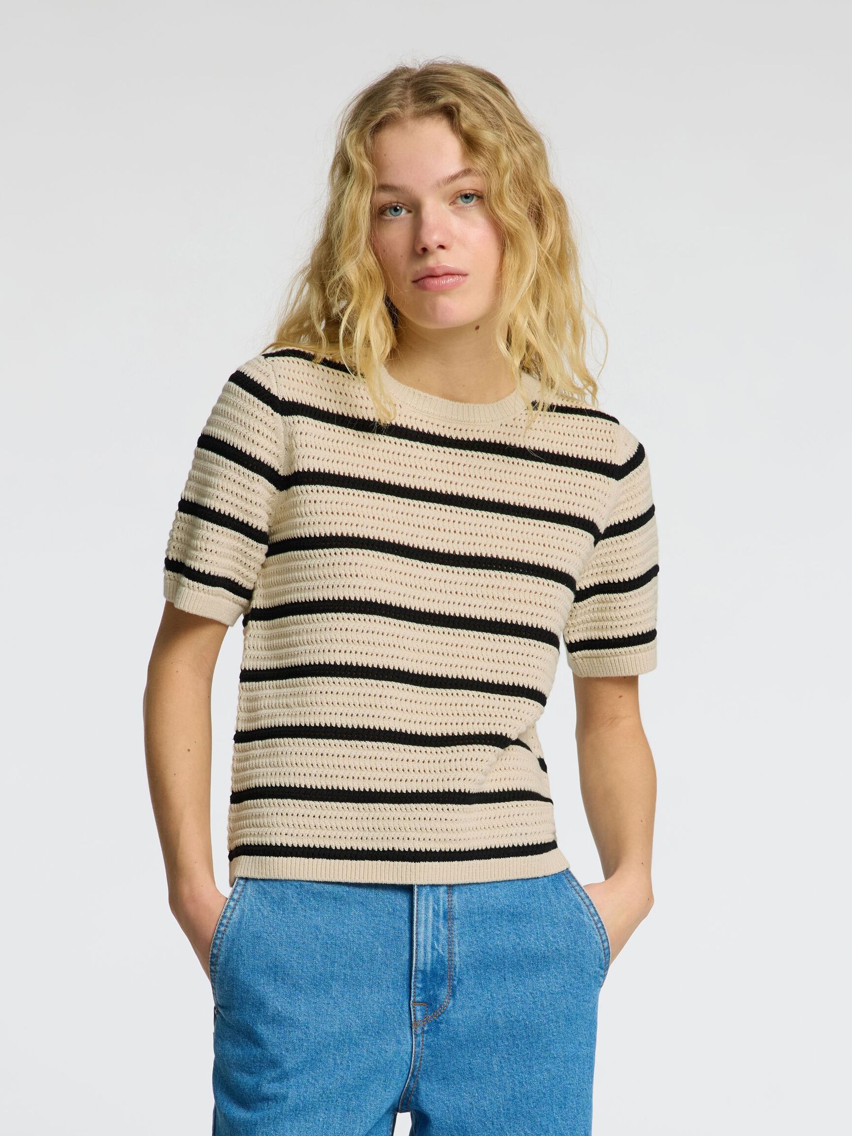 100% COTTON KNITTED TOP, Birch, highres