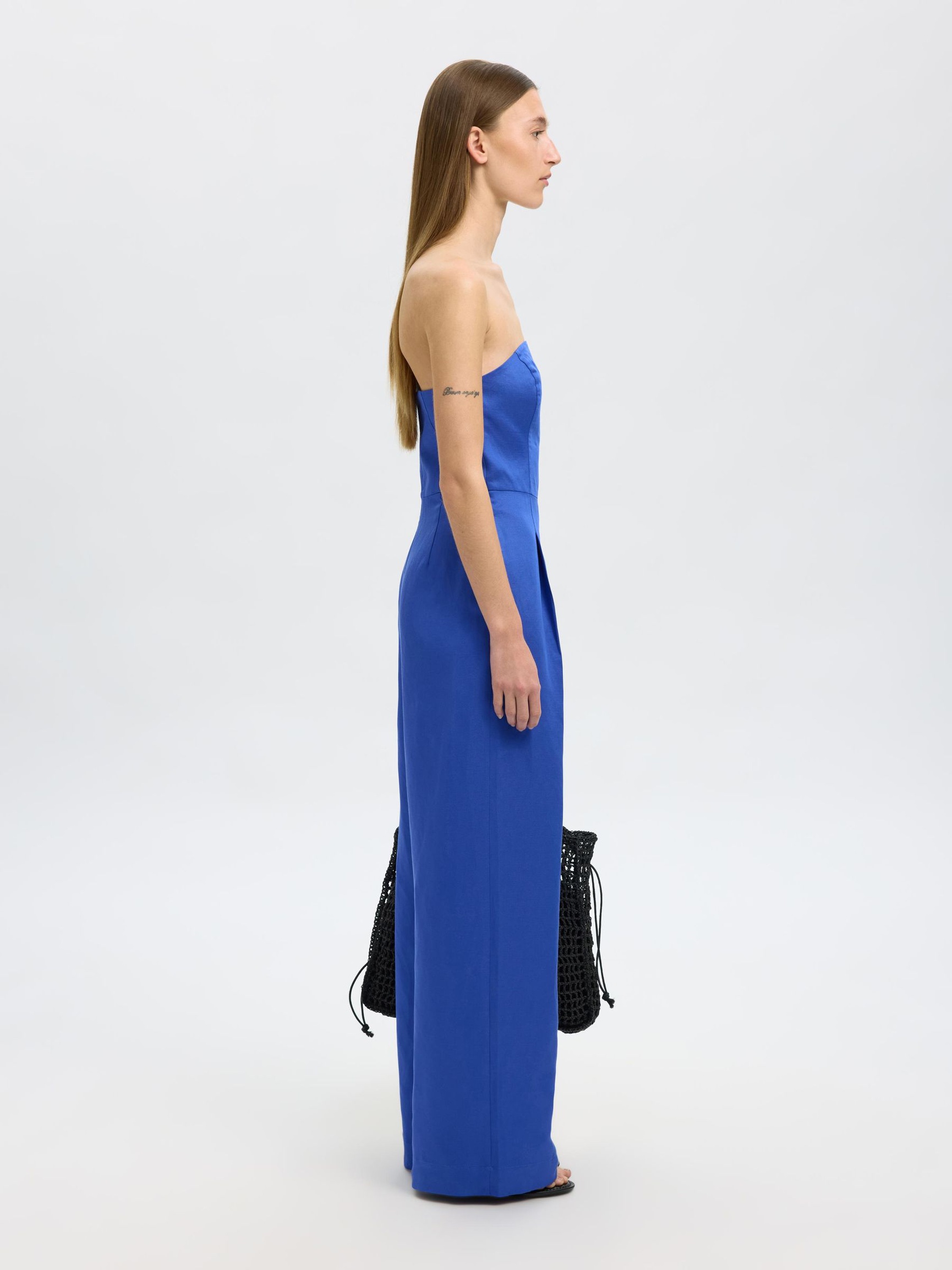 LINEN BLEND JUMPSUIT, Dazzling Blue, highres
