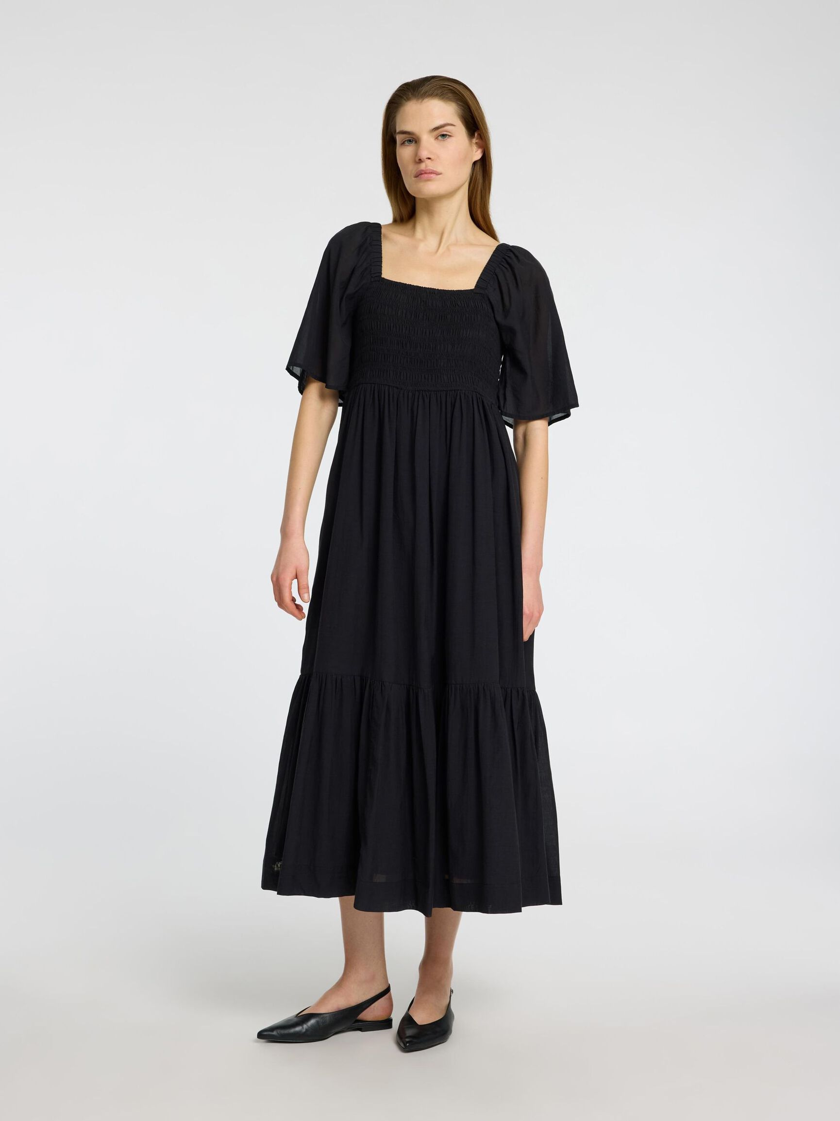 SHORT SLEEVED MAXI DRESS, Black, highres