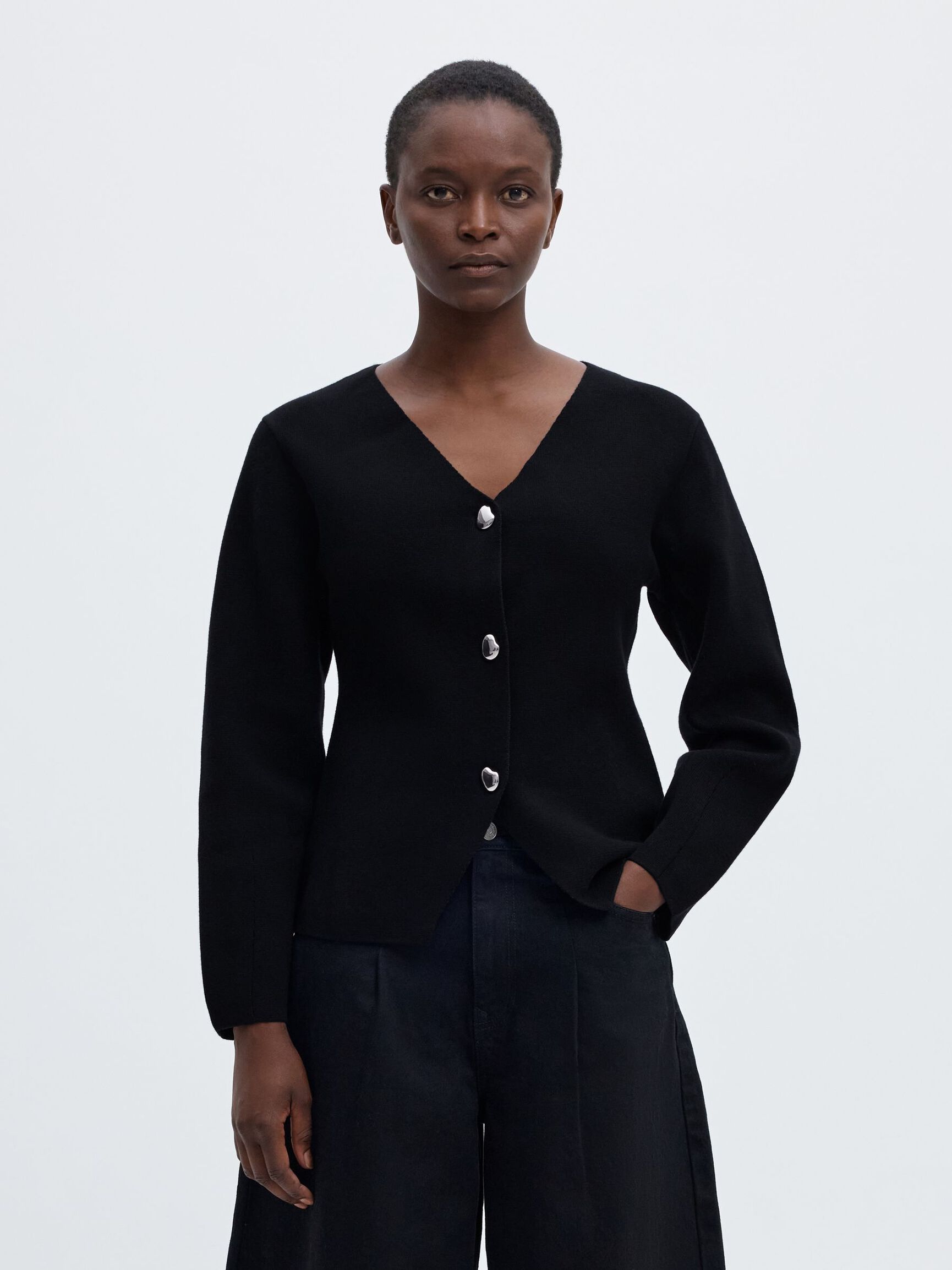 BAUMWOLLMIX STRICKJACKE, Black, highres