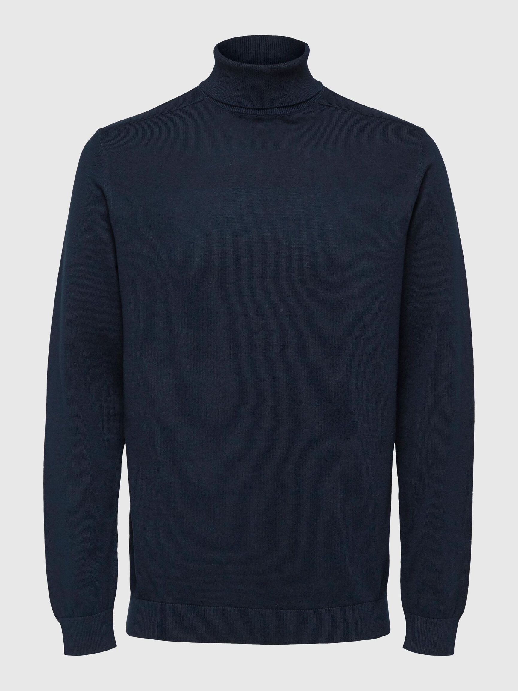 LONG-SLEEVED ROLL NECK PULLOVER, Navy Blazer, highres