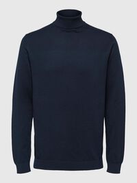 LONG-SLEEVED ROLL NECK PULLOVER, Navy Blazer, highres