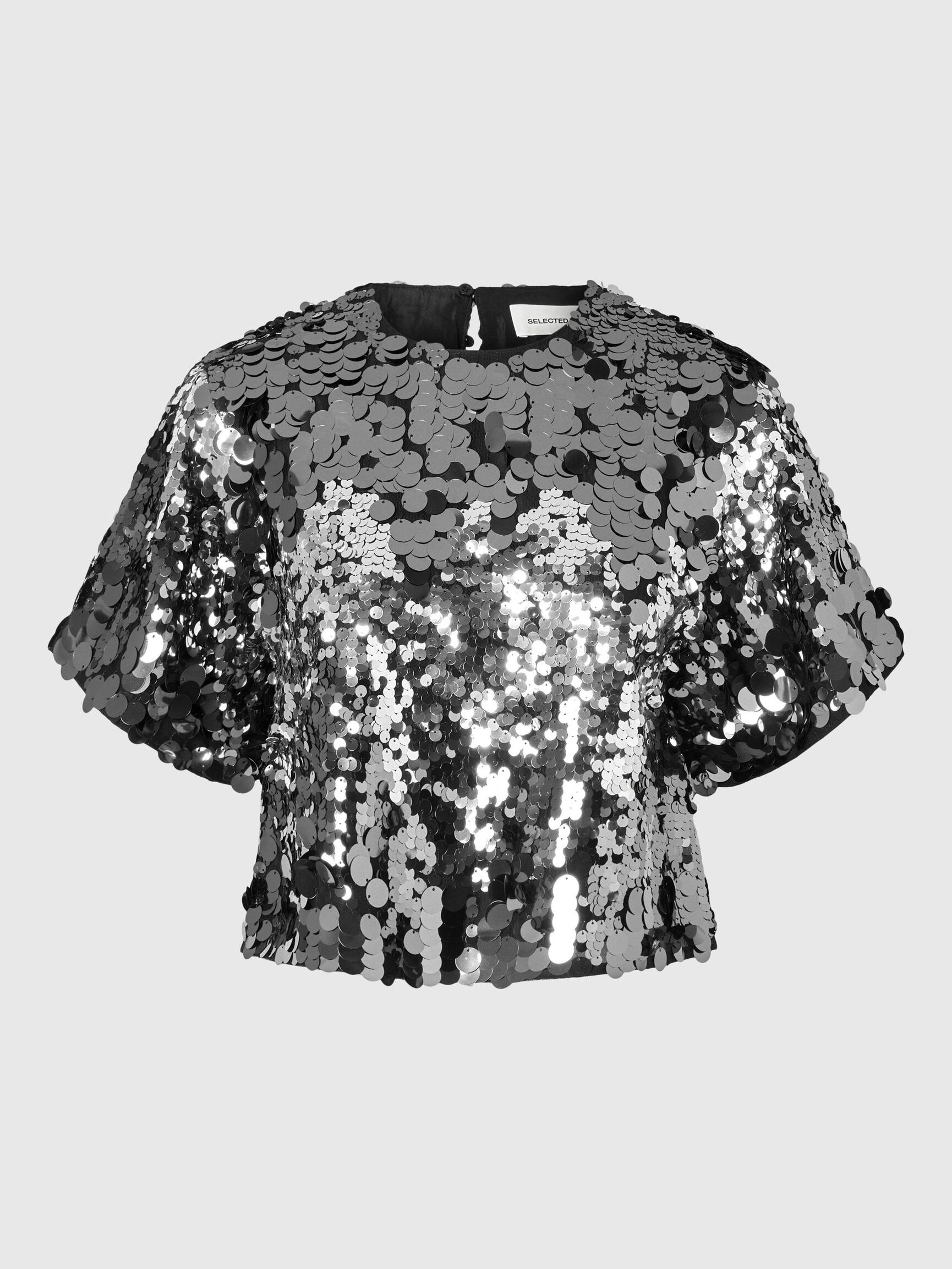 PAILLETTEN CROP TOP, Silver, highres