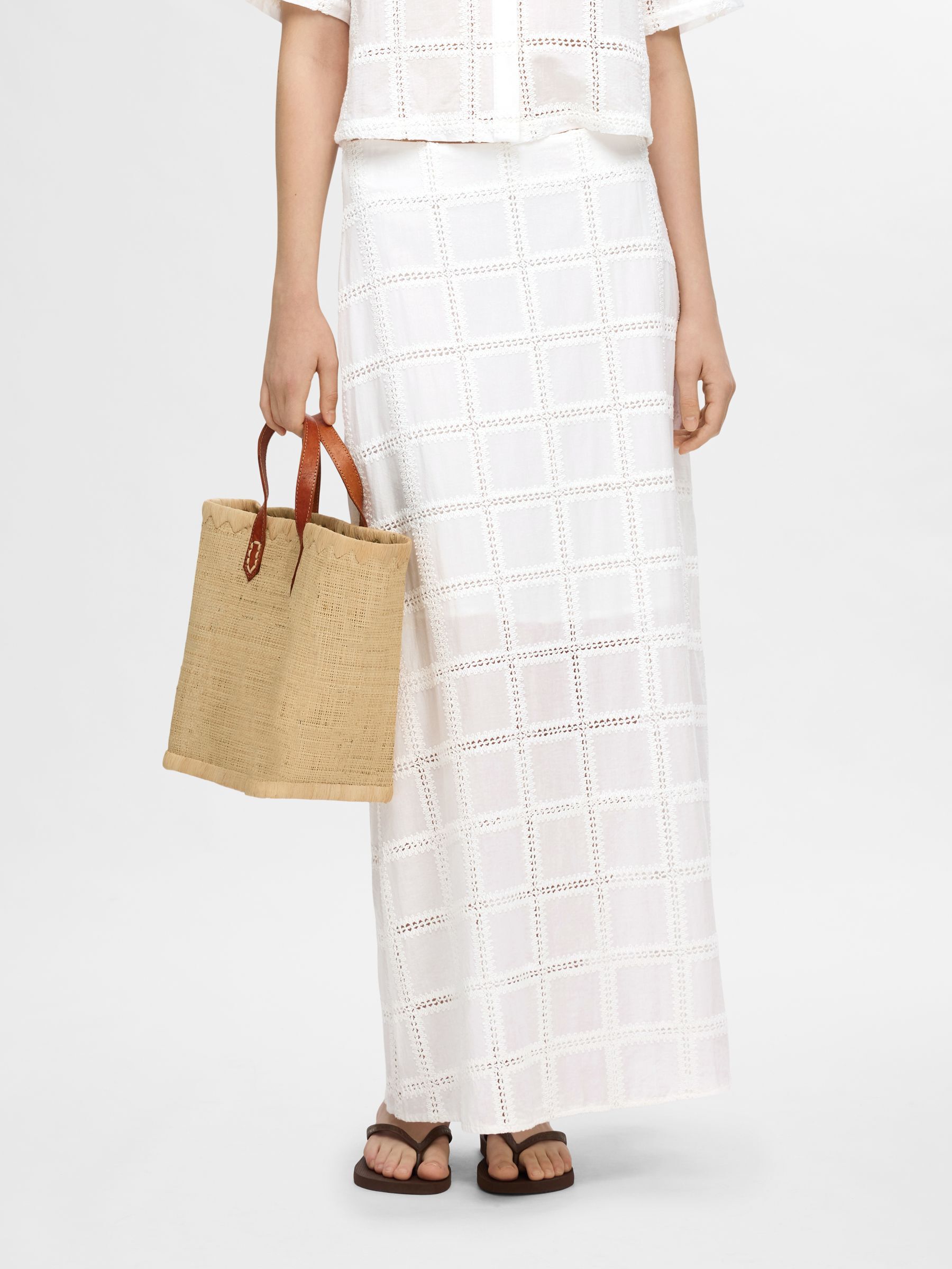COTTON MAXI SKIRT, Bright White, highres
