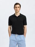 Selected CROCHET STYLE KNITTED POLO SHIRT, Black, highres - 16097572_Black_003.jpg